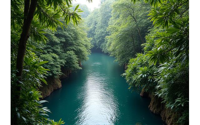 Selva tropical exuberante de Costa Rica con un río