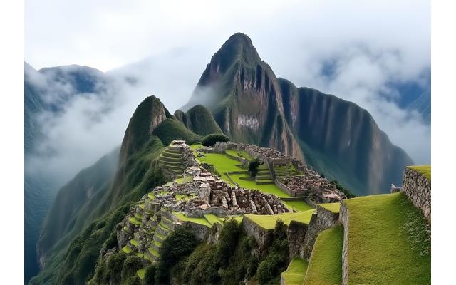 Antiguas ruinas incas de Machu Picchu en la cima de una montaña