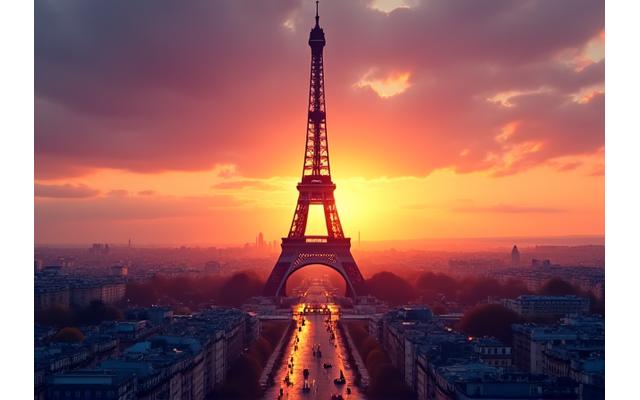 La Torre Eiffel al atardecer en París