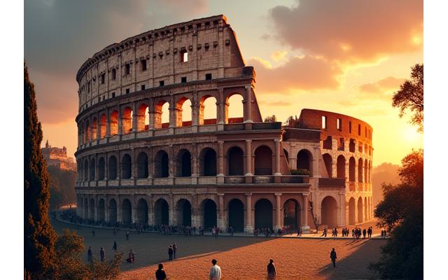 El Coliseo romano al atardecer
